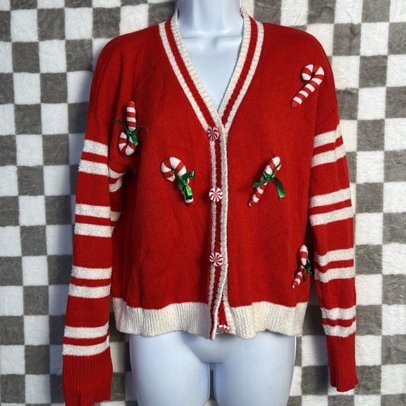 No comment NYLA medium Christmas, candy, cane cardigan, red white striped - Picture 3 of 12